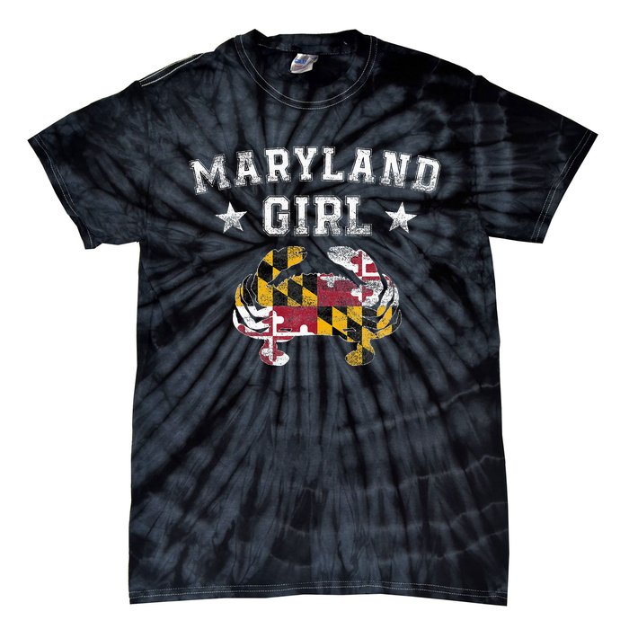 Maryland Girl Flag Blue Crab State Pride Retro Tie-Dye T-Shirt