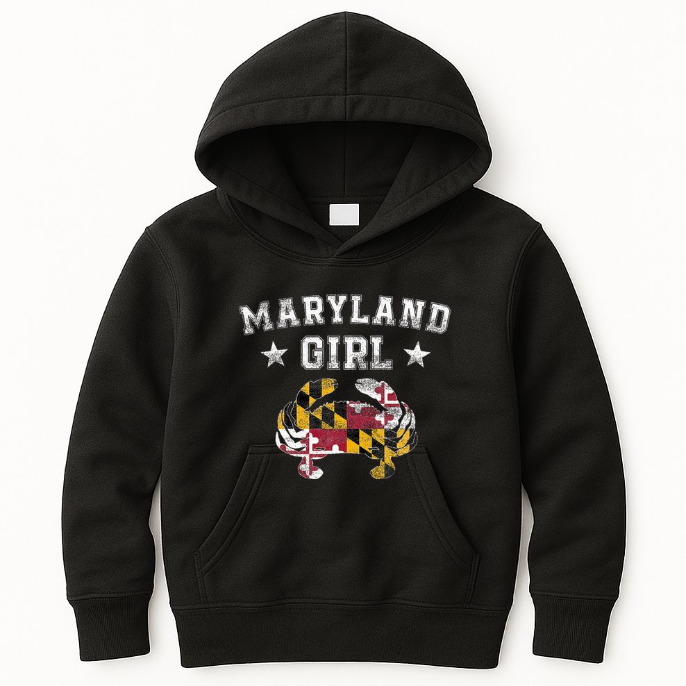 Maryland Girl Flag Blue Crab State Pride Retro Kids Hoodie
