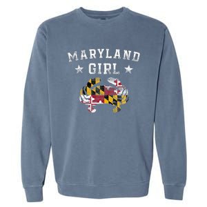 Maryland Girl Flag Blue Crab State Pride Retro Garment-Dyed Sweatshirt