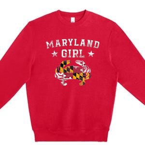 Maryland Girl Flag Blue Crab State Pride Retro Premium Crewneck Sweatshirt