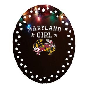 Maryland Girl Flag Blue Crab State Pride Retro Ceramic Oval Ornament