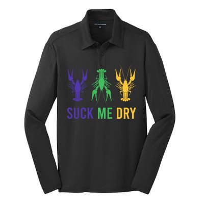 Mardi Gras Funny Suck Me Dry Crawfish Carnival Party Silk Touch Performance Long Sleeve Polo