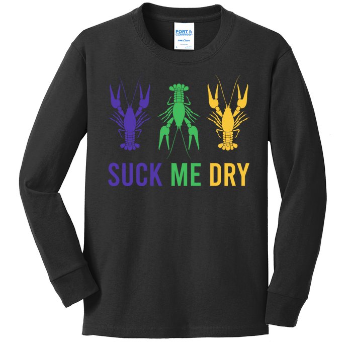 Mardi Gras Funny Suck Me Dry Crawfish Carnival Party Kids Long Sleeve Shirt