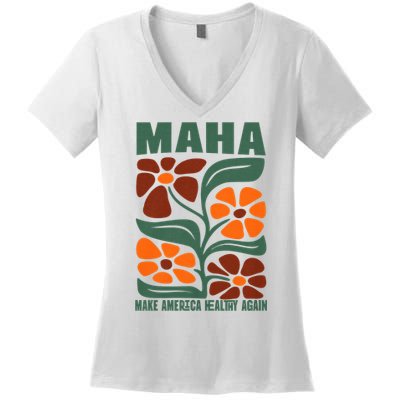 Maha Groovy Floral Make America Healthy Again Maga Rfk Jr Women's V-Neck T-Shirt
