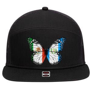 Mexican Guatemalan Flag Butterfly 7 Panel Mesh Trucker Snapback Hat