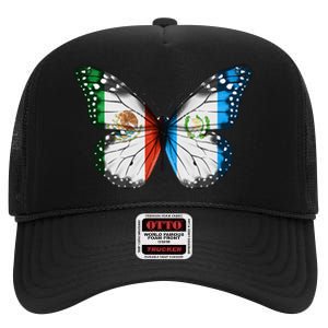 Mexican Guatemalan Flag Butterfly High Crown Mesh Back Trucker Hat