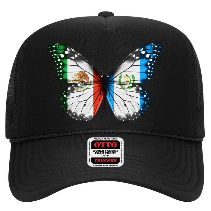 Mexican Guatemalan Flag Butterfly High Crown Mesh Back Trucker Hat