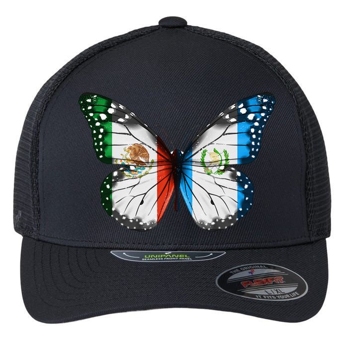 Mexican Guatemalan Flag Butterfly Flexfit Unipanel Trucker Cap