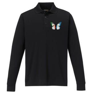 Mexican Guatemalan Flag Butterfly Performance Long Sleeve Polo