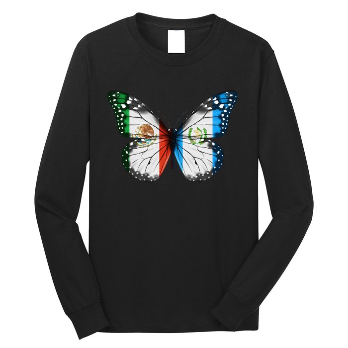 Mexican Guatemalan Flag Butterfly Long Sleeve Shirt