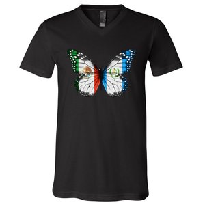 Mexican Guatemalan Flag Butterfly V-Neck T-Shirt