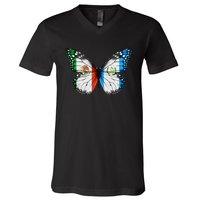 Mexican Guatemalan Flag Butterfly V-Neck T-Shirt