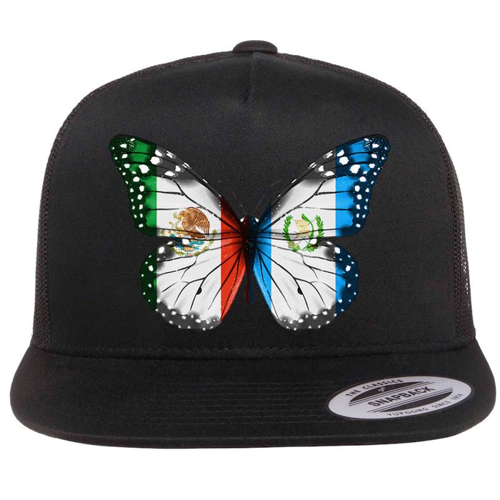 Mexican Guatemalan Flag Butterfly Flat Bill Trucker Hat