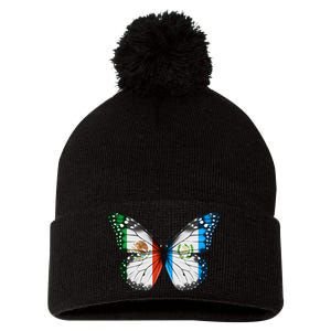 Mexican Guatemalan Flag Butterfly Pom Pom 12in Knit Beanie