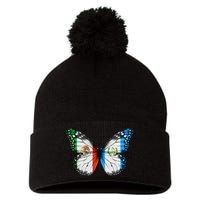 Mexican Guatemalan Flag Butterfly Pom Pom 12in Knit Beanie