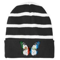 Mexican Guatemalan Flag Butterfly Striped Beanie with Solid Band