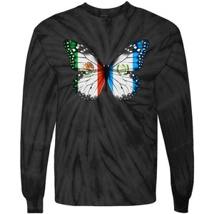 Mexican Guatemalan Flag Butterfly Tie-Dye Long Sleeve Shirt