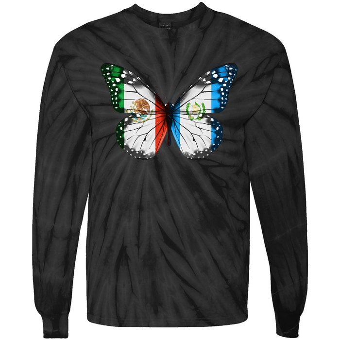 Mexican Guatemalan Flag Butterfly Tie-Dye Long Sleeve Shirt