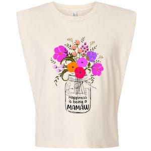 Mom Grandma Floral Gift Happiness Is Being A Mamaw Garment-Dyed Women's Muscle Tee