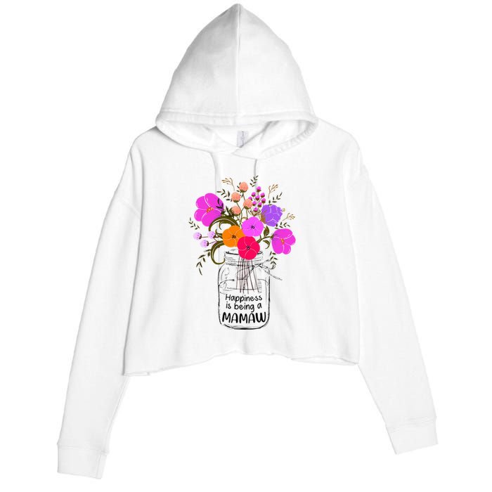 Mom Grandma Floral Gift Happiness Is Being A Mamaw Crop Fleece Hoodie