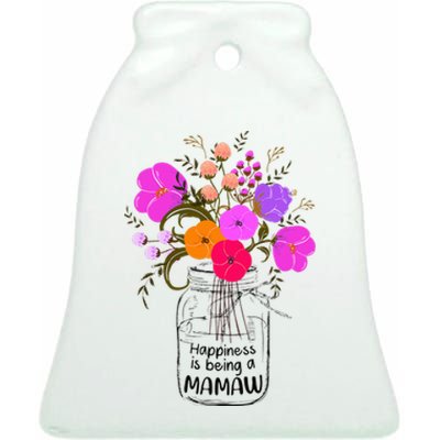 Mom Grandma Floral Gift Happiness Is Being A Mamaw Ceramic Bell Ornament