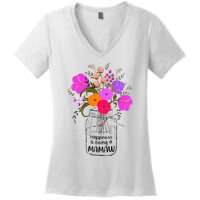 Mom Grandma Floral Gift Happiness Is Being A Mamaw Women's V-Neck T-Shirt