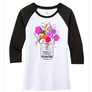 Mom Grandma Floral Gift Happiness Is Being A Mamaw Women's Tri-Blend 3/4-Sleeve Raglan Shirt