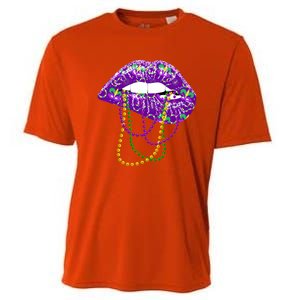 Mardi Gras Funny Gift Lips Queen Carnival Costume Gift Cooling Performance Crew T-Shirt