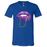 Mardi Gras Funny Gift Lips Queen Carnival Costume Gift V-Neck T-Shirt