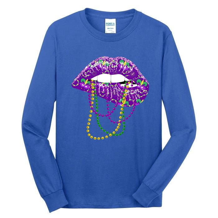 Mardi Gras Funny Gift Lips Queen Carnival Costume Gift Tall Long Sleeve T-Shirt