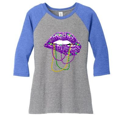 Mardi Gras Funny Gift Lips Queen Carnival Costume Gift Women's Tri-Blend 3/4-Sleeve Raglan Shirt