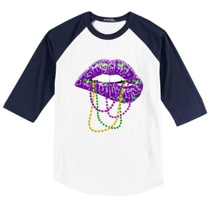 Mardi Gras Funny Gift Lips Queen Carnival Costume Gift Baseball Sleeve Shirt