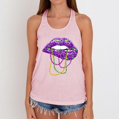 Mardi Gras Funny Gift Lips Queen Carnival Costume Gift Women's Knotted Racerback Tank