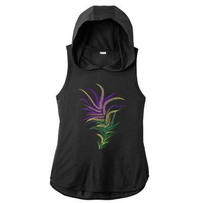 Mardi Gras Festive Feather Ladies PosiCharge Tri-Blend Wicking Draft Hoodie Tank