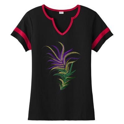 Mardi Gras Festive Feather Ladies Halftime Notch Neck Tee