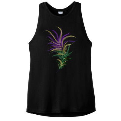 Mardi Gras Festive Feather Ladies PosiCharge Tri-Blend Wicking Tank