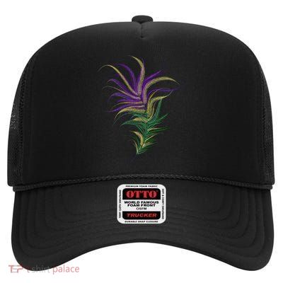 Mardi Gras Festive Feather High Crown Mesh Back Trucker Hat