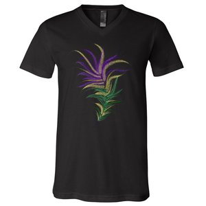 Mardi Gras Festive Feather V-Neck T-Shirt