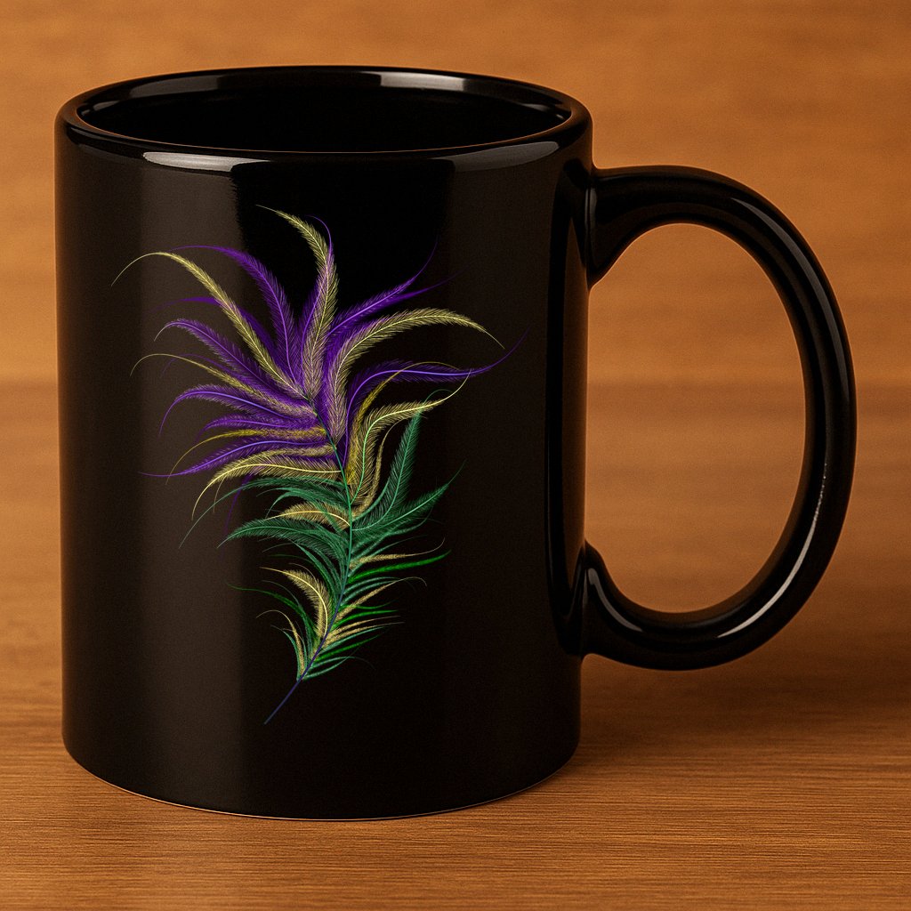 Mardi Gras Festive Feather 11oz C Handle Ceramic Mug