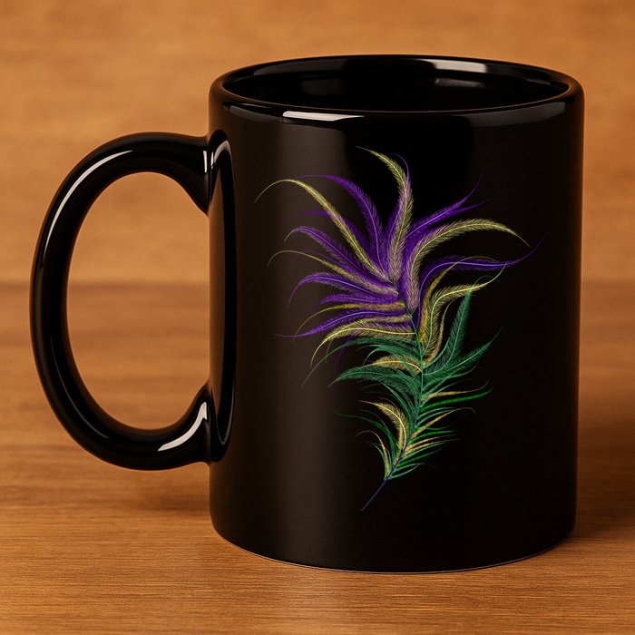 Mardi Gras Festive Feather 11oz C Handle Ceramic Mug