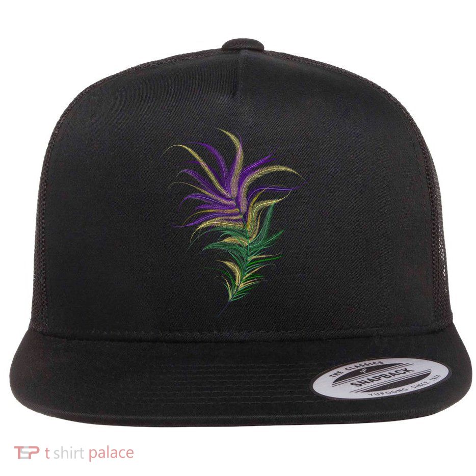 Mardi Gras Festive Feather Flat Bill Trucker Hat