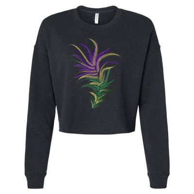 Mardi Gras Festive Feather Cropped Pullover Crew