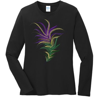 Mardi Gras Festive Feather Ladies Long Sleeve Shirt