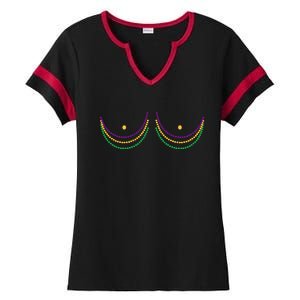 Mardi Gras Funny Beads Boobs Ladies Halftime Notch Neck Tee