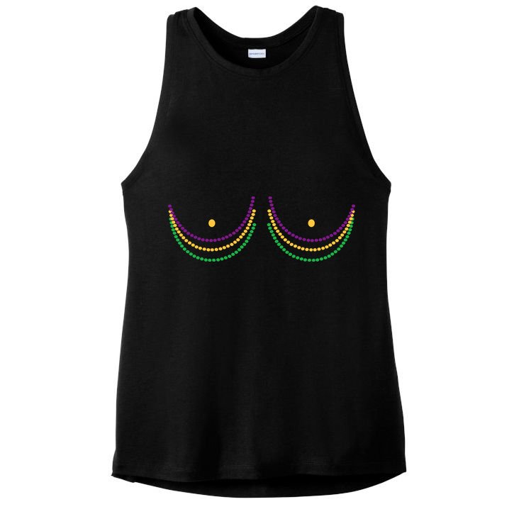 Mardi Gras Funny Beads Boobs Ladies PosiCharge Tri-Blend Wicking Tank