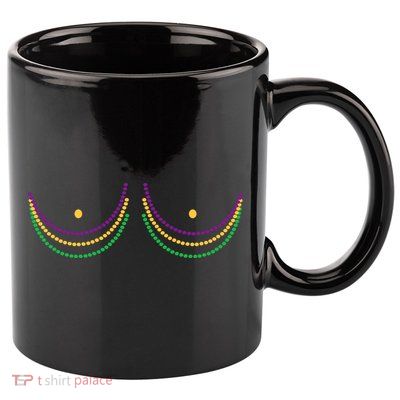 Mardi Gras Funny Beads Boobs 11oz C Handle Ceramic Mug