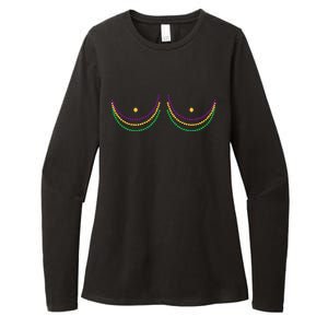 Mardi Gras Funny Beads Boobs Womens CVC Long Sleeve Shirt