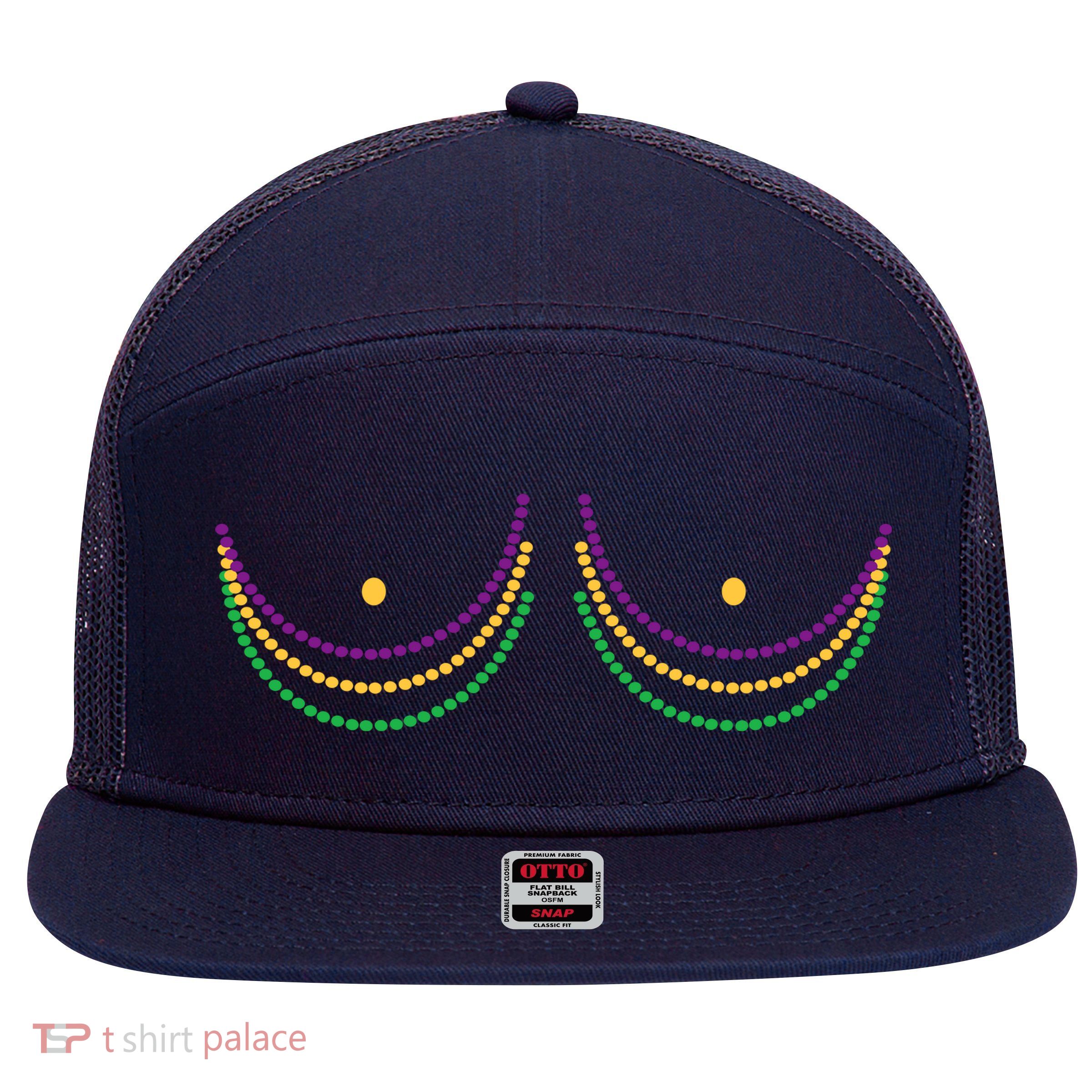 Mardi Gras Funny Beads Boobs 7 Panel Mesh Trucker Snapback Hat