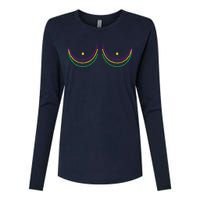 Mardi Gras Funny Beads Boobs Womens Cotton Relaxed Long Sleeve T-Shirt