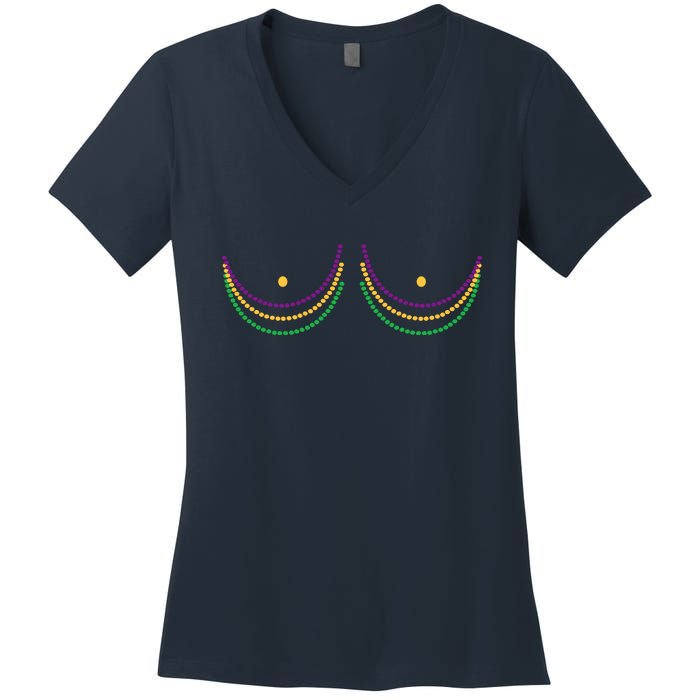 Mardi Gras Funny Beads Boobs Women's V-Neck T-Shirt